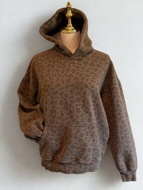 Abercrombie & Fitch Leopard Print Hoodie XS Oversized Popover Brown EUC